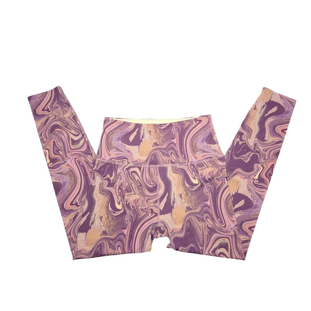 Beyond Yoga High Waisted Midi Leggings Purple Marble Swirl Print Size Medium